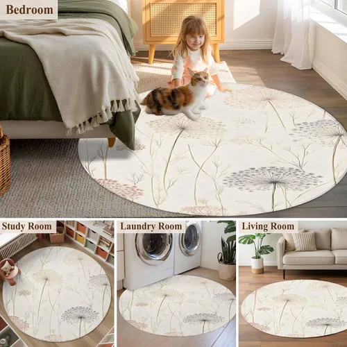 Miniatura 6 de Area Rug, Dandelion Retro Leaves Non-Skid Rubber Backing Large Rectangle Rugs - Living Room Bedroom Home Office, Farmhouse Botanical Watercolor