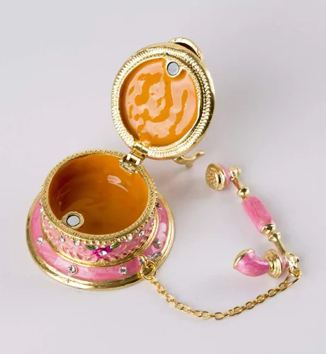 Miniatura 23 de SEVENBEES Figuras de teléfono turquesa, caja esmaltada con bisagras con cristales rosados, joyeros decorativos, coleccionables, regalos para niñas