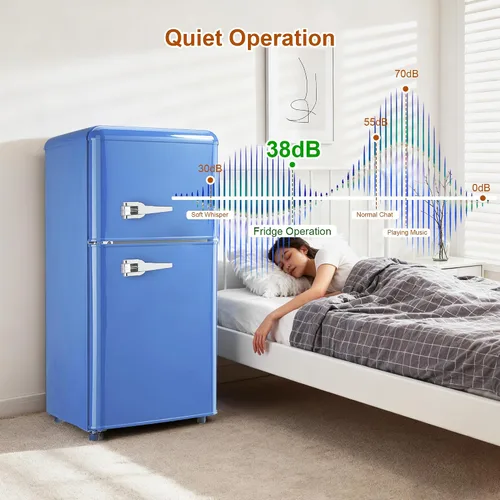 Miniatura 6 de Mini refrigerador retro con congelador de 3.5 pies cúbicos, refrigerador pequeño con termostato ajustable de 7 niveles, refrigerador compacto