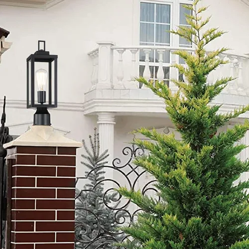 Miniatura 5 de WISBEAM Luz de poste para exteriores, linterna de poste, base E26 de 60 W máximo, carcasa de metal más vidrio, calificación ETL, bombillas