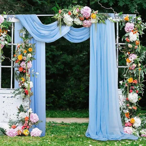 Miniatura 9 de DUOBAO 2 paneles de gasa amarilla para arco de boda, cortinas de gasa de 20 pies de gasa para banquetes de boda, cortinas de gasa transparente