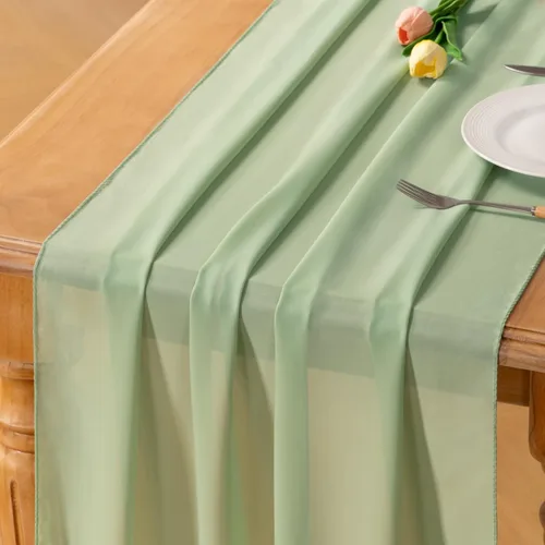 Miniatura 11 de Socomi Camino de mesa de gasa beige para verano, bohemio, rústico, de 10 pies, 29 x 120 pulgadas, decoración de camino de mesa de boda, decoración