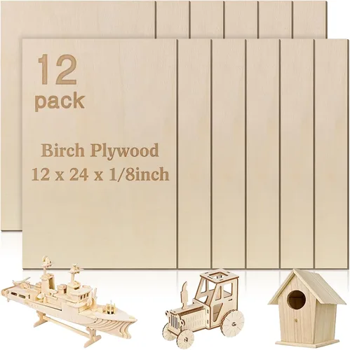 Miniatura 22 de 48 piezas de madera contrachapada de abedul báltico, 12 x 12 x 1/8 pulgadas, 0.118 pulgadas de grosor, madera sin terminar para manualidades, corte
