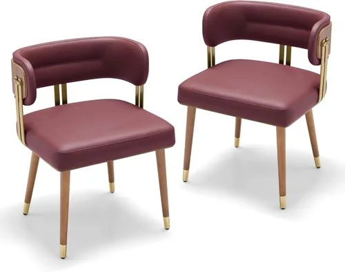 Miniatura 13 de ARTPLAN Juego de 2 sillas de comedor de cuero de nogal, modernas sillas de cocina con cojín de espuma de alta resistencia y marco de acero 2-Azul