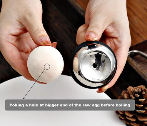 Miniatura 3 de Perforador de huevos para huevos crudos, tenedor de huevos de acero inoxidable para hervir huevos, excelente herramienta peladora de cáscara