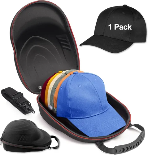 Estuche de viaje para gorras de béisbol, estuche de almacenamiento para sombreros con 1 gorra de béisbol negra y correa ajustable para el hombro,