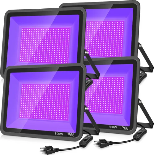 Miniatura 9 de YANYCN Paquete de 2 focos LED de luz negra de 1000 W, foco negro grande para exteriores con enchufe e interruptor, luz negra impermeable IP66