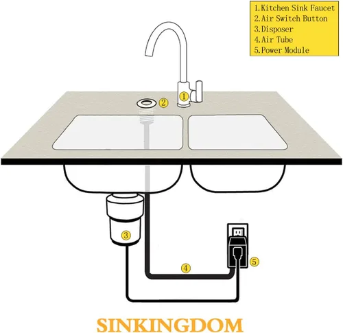 Miniatura 7 de Kit de interruptor de aire SinkTop con botón largo cromado (cubierta de latón) para eliminación de basura