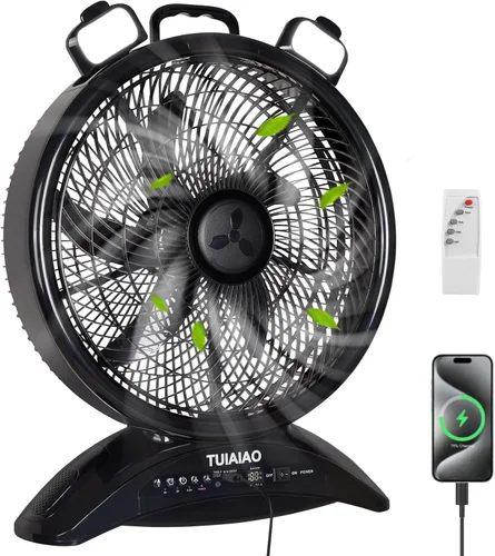 Ventilador de campamento grande con batería de 45000 mAh, ventilador portátil recargable de 12 pulgadas con pantalla de 5 velocidades, 1040 CFM de