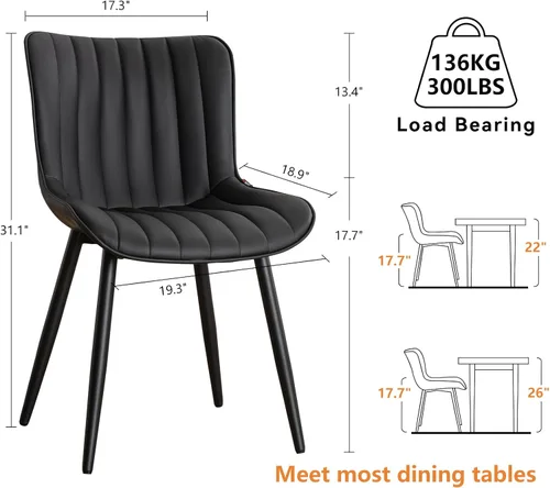 Miniatura 2 de YOUNUOKE Juego de 2 sillas de comedor negras, con tapizado de piel sintética para cocina y comedor con respaldo, silla de acento minimalista de Negro