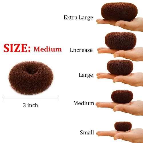 Miniatura 2 de Kitjans 2 piezas de cabello mediano estilo dona para hacer moños de cabello, moldeador de moño de pelo corto y fino (3 pulgadas/marrón)