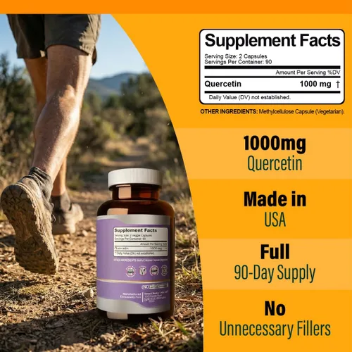 Miniatura 2 de Smart Nutra Labs Quercetina 1000 mg- 180 cápsulas veganas, suplemento de quercetina 100% puro, sin OMG, sin gluten, probado por terceros