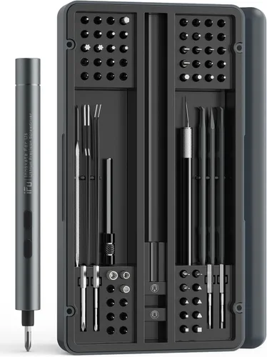 iFu Mini destornillador eléctrico, juego de destornilladores de precisión 90 en 1 - Pequeño destornillador eléctrico inalámbrico con luz LED y 64