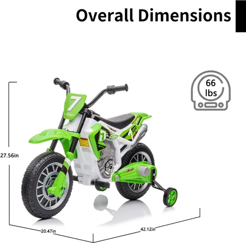 Miniatura 6 de Bicicleta de Dirt Eléctrica para Niños Batería de 12V Motocicleta Eléctrica Alimentada por Batería para Niños Juguete de Montar Motocicleta Verde 3