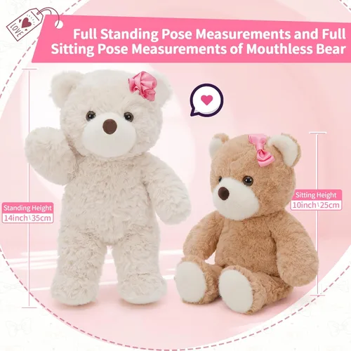 Miniatura 5 de Muiteiur Paquete de 2 osos de peluche a granel, juego de oso de peluche de 13.8 pulgadas con rosa rosa y lazo, sin boca, animales de peluche suaves