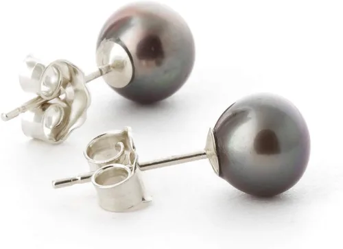 Miniatura 2 de Galaxy Gold GG Aretes de oro blanco de 14k con perla negra cultivada, Metal Gema, Perla