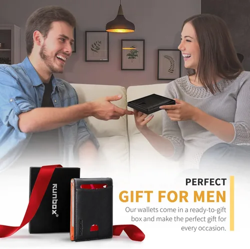 Miniatura 7 de RUNBOX - Cartera minimalista y delgada para hombre con clip de dinero, bloqueo RFID y piel para bolsillo frontal