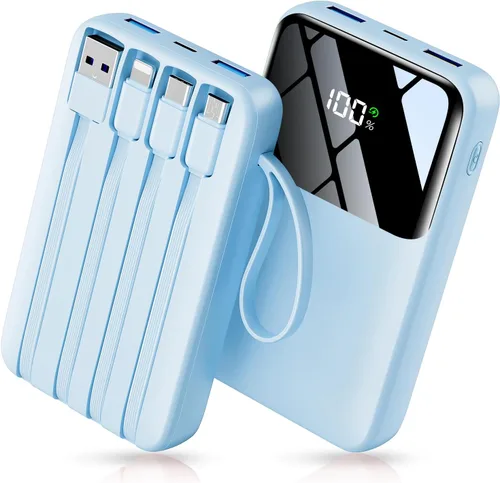 Miniatura 8 de Banco de energía, cargador portátil de 15000 mAh con cable integrado, carga rápida de 22.5 W, 6 salidas, batería esencial de viaje delgada