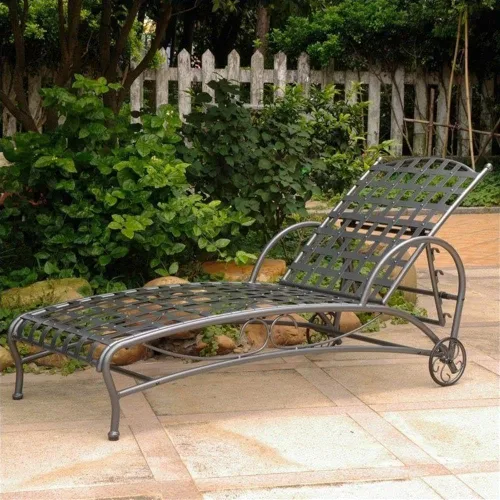 Miniatura 5 de Pemberly Row Tumbona contemporánea de hierro para patio, 73 x 26 x 15 pulgadas, acabado negro antiguo, marco con recubrimiento en polvo resistente a