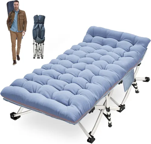 Miniatura 12 de COLMERD Catre de camping con cómodo colchón para dormir con almohadilla resistente cama de camping catre de dormir incluye bolsa de transporte