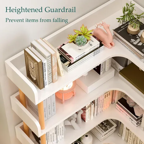 Miniatura 7 de OSCHF Estantería esquinera reversible de madera, moderna estantería en forma de L de 3 niveles con marco de madera maciza y protección de bordes