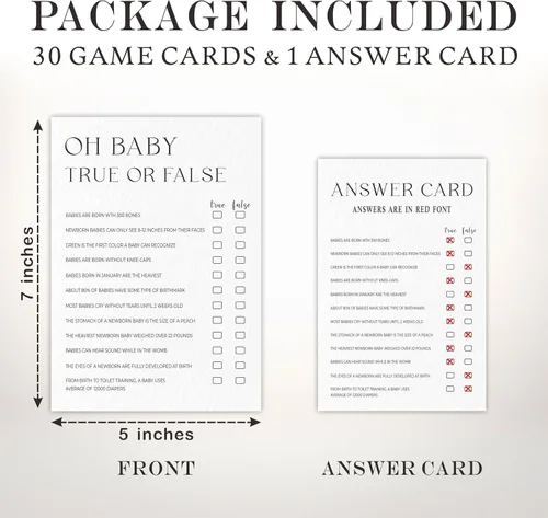 Miniatura 2 de Oh Baby! Juego verdadero o falso para baby shower, minimalismo blanco perla, 30 tarjetas de juego de relleno en blanco con 1 tarjeta de respuesta