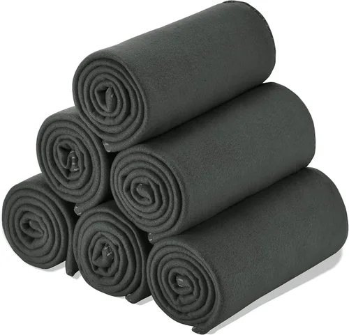 Juego de Mantas de Vellón Decorativas al Por Mayor para Viajes, Niños, Exteriores, Bodas, Mascotas (Negro Gris, Paquete de 6 de 50x60 Pulgadas)
