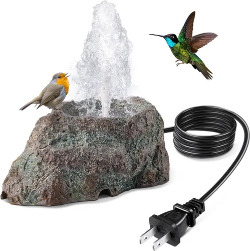 Miniatura 7 de Fuente de baño para pájaros, fuentes de agua de baño de pájaros con bomba de agua de 7 W, fuente de agua de granito de resina de musgo gris, cascada