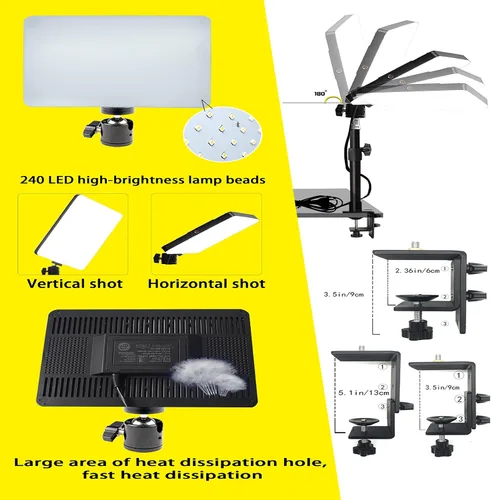 Miniatura 4 de Luz LED de video bicolor para escritorio, luz clave con soporte de abrazadera en C, 2700K-5700K regulable, control remoto inalámbrico, iluminación