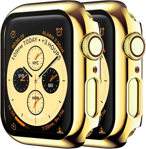 Miniatura 24 de Paquete de 2 fundas rígidas compatibles con Apple Watch Series 6, 5, 4, SE, de 1.575 pulgadas, protector de pantalla de vidrio templado, cobertura