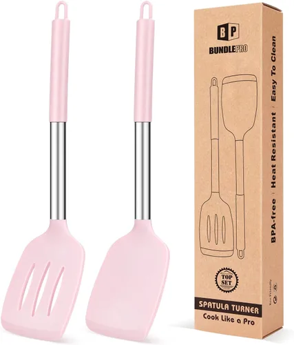 Miniatura 13 de Paquete de 2 espátulas de cocina sólidas de silicona, antiadherentes, utensilios de cocina sin BPA, resistentes al calor, utensilios de cocina