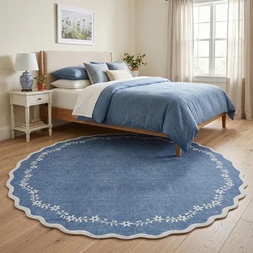 Miniatura 107 de GarveeHome Alfombra de entrada festoneada, 2 x 3, color azul sólido, lavable, alfombra floral para entrada interior, alfombra floral antideslizante