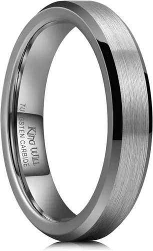 Miniatura 117 de King Will Anillo de boda de tungsteno para hombre, disponible en 15/64 a 25/64 de pulgada (6 a 10 mm), negro/plata, acabado mate, borde pulido