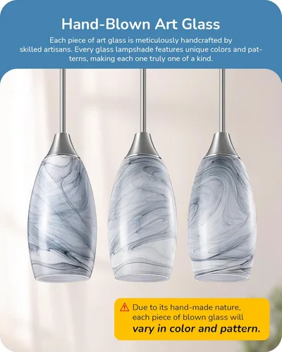 Miniatura 2 de EDISHINE Accesorio de Lámpara Colgante, Lámpara Colgante de Vidrio Artístico Hecha a Mano, Luz de Techo Cableada, Pantalla de Vidrio de Mármol Gris