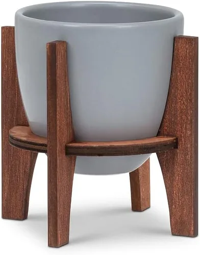Miniatura 2 de Abbott Colección Maceta pequeña con soporte de madera, gris, 4" de alto (27-Noruega-SM)
