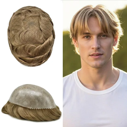 Miniatura 26 de Toupee para hombres Full Poly Mens Toupee Cabello humano Piezas para hombres Sistema de reemplazo de pelo para hombres Protesis Capilar Para Hombre