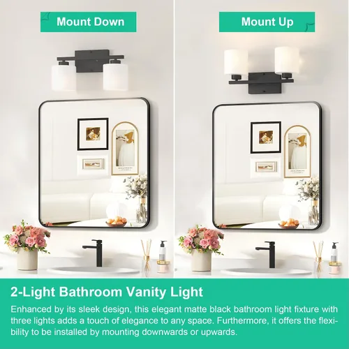 Miniatura 7 de Honesorn Luces Modernas de Tocador - 2 Luces Negras para Baño con Pantalla Esmerilada, E26 Montadas en Pared, Antioxidante