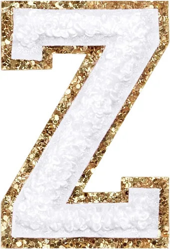 Miniatura 13 de Parches de letras de felpilla para planchar con purpurina, parches bordados con borde dorado, parches para coser en ropa, sombrero, camisa, bolsa