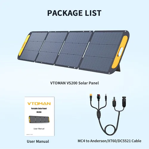 Miniatura 9 de VTOMAN VS200 Panel Solar Portátil para Estación de Energía, Panel Solar Plegable de 200W 19V con Soporte, Kit de Panel Solar Impermeable IP67