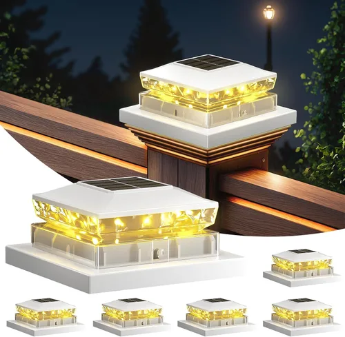Miniatura 10 de Luces Solares para Tapas de Postes Paquete de 6, Luces Solares Impermeables para Postes de Valla, 4x4 IP65 Luz Negra para Exteriores para Terraza