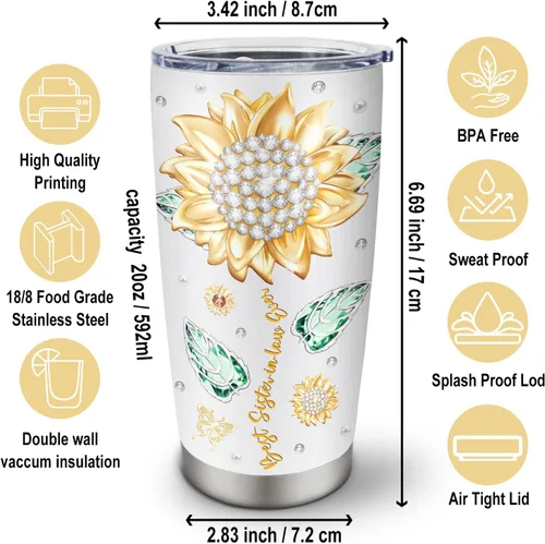 Miniatura 7 de Vaso Tumbler de Regalos para Cuñada 20oz 1 pieza, Mejores Regalos de Cumpleaños para Cuñada, Divertidas Ideas de Regalo de Cumpleaños SIL, Regalo