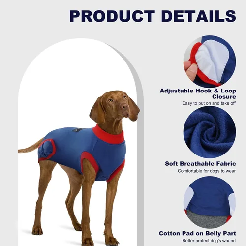 Miniatura 2 de IDOMIK Traje de recuperación para perros – Mono esterilizador femenino y masculino, ajustable antilamer, transpirable y cómodo, talla S, rayas azules