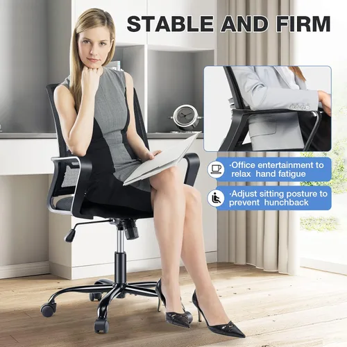 Miniatura 7 de Silla de oficina ergonómica, silla de oficina con respaldo medio, silla de escritorio de oficina con ruedas, silla de computadora con soporte