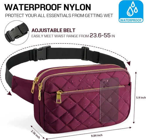 Miniatura 5 de CXWMZY Cangureras para mujeres y hombres, lindas bolsas de cintura para niñas, niños y adolescentes, bolsa de cadera con múltiples bolsillos y Rojo