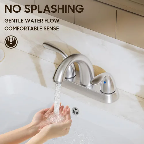 Miniatura 5 de Phiestina Centerset BF008-5-BN - Grifo de lavabo de baño de acero inoxidable de 4 pulgadas de níquel cepillado de 2 o 3 agujeros, grifo de baño de 2