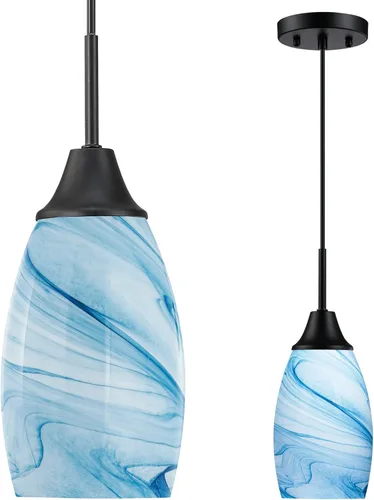 Miniatura 30 de Viinew Mini Lámpara Colgante de Vidrio, 1-Luz de Vidrio Artístico Ovalado Blanco Soplado a Mano Lámpara Colgante Suspendida para Isla de Cocina