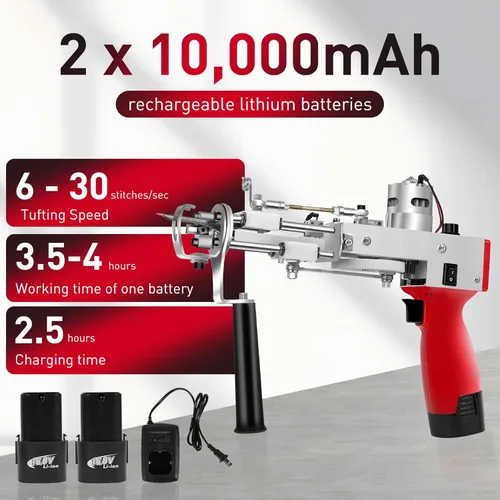 Miniatura 3 de Vehipa Kit de pistola de acolchonamiento inalámbrica con recortador de alfombras, 2 en 1 pistola de alfombra de pelo y bucle con 2 baterías de 10