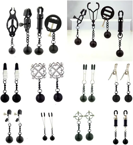 Miniatura 2 de Pinzas para pezón con peso de acero inoxidable con clip de cadena para pezón, bola ajustable, sin perforación, joyería para pezones para adultos
