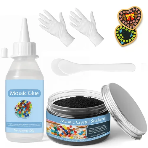 Kit de mosaico, incluye pegamento de mosaico y lechada, aplicador, guantes, perfecto para hacer decoración del hogar, manualidades, regalos hechos a
