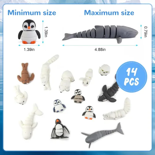 Miniatura 4 de 14 piezas de figuras de juguetes de animales árticos impresos en 3D, juguetes de baño articulados de animales polares realistas con oso polar